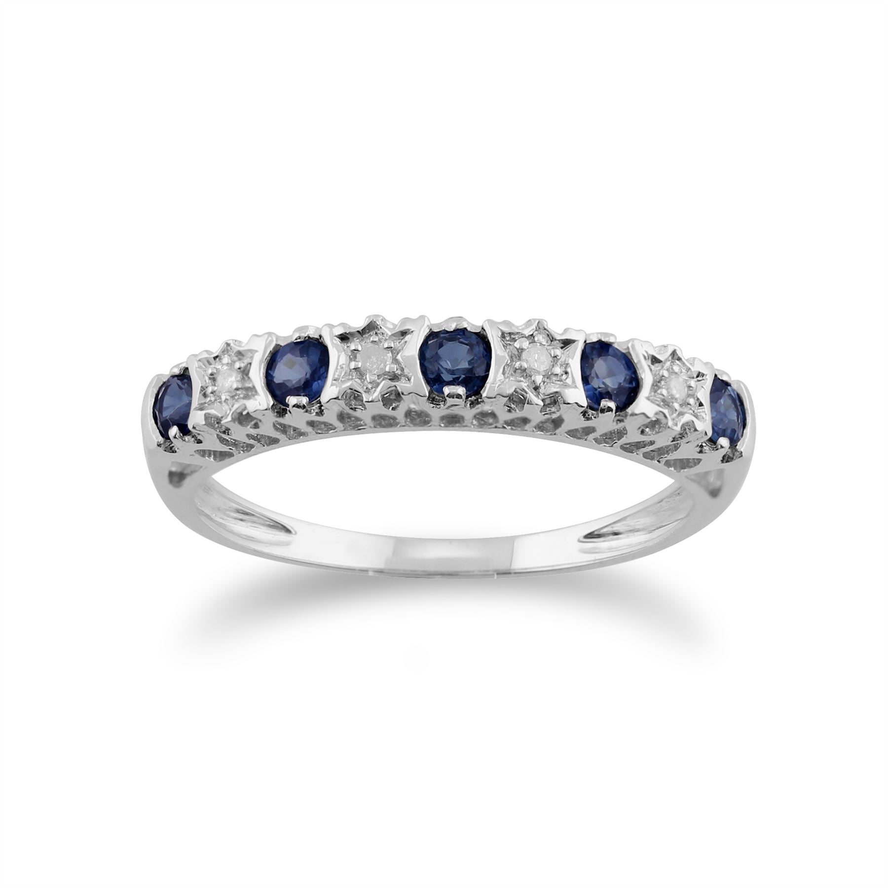Bague carrée avec saphirs calibrés et diamants Charlie en or blanc Bague carrée avec saphirs calibrés et diamants Charlie en or blanc