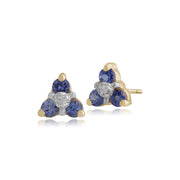 Boucles d'Oreilles Clou et Pendentif Floral Or Jaune 375 Tanzanite et Diamant