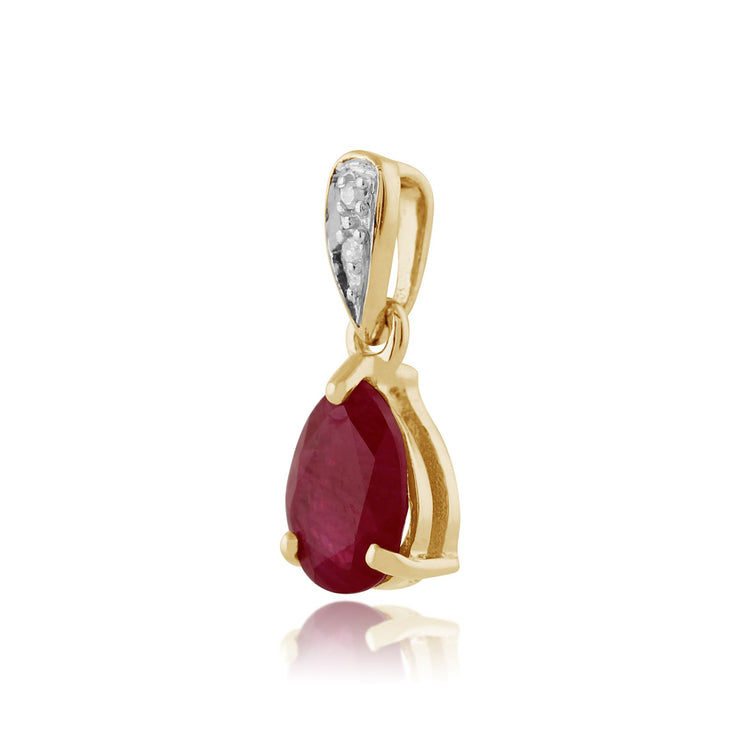 Pendentif Classique Or Jaune 375 Rubis Poire et Diamant