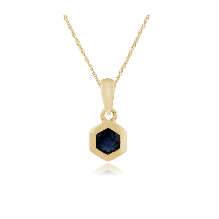 Pendentif Géométrique Or Jaune 375 Saphir Hexagonal serti Clos