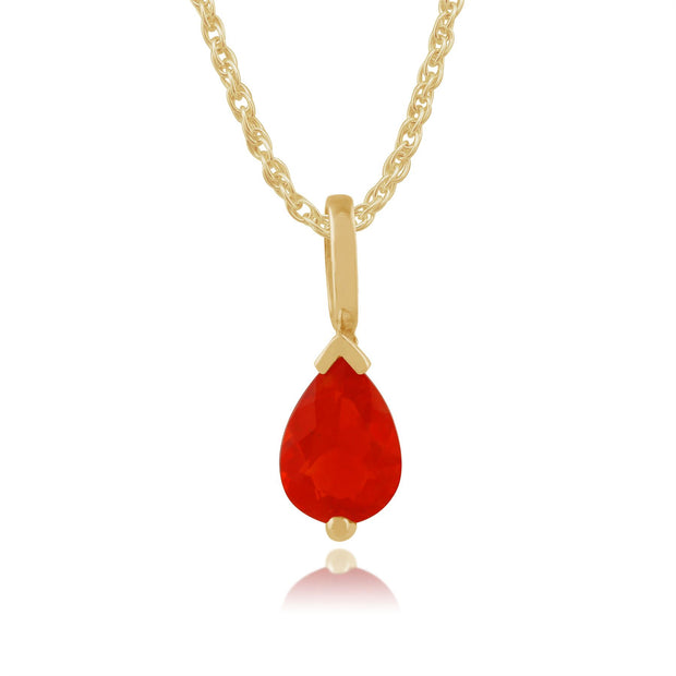 Boucles d'Oreilles Clou et Pendentif Classique Or Jaune 375 Opale de Feu Poire