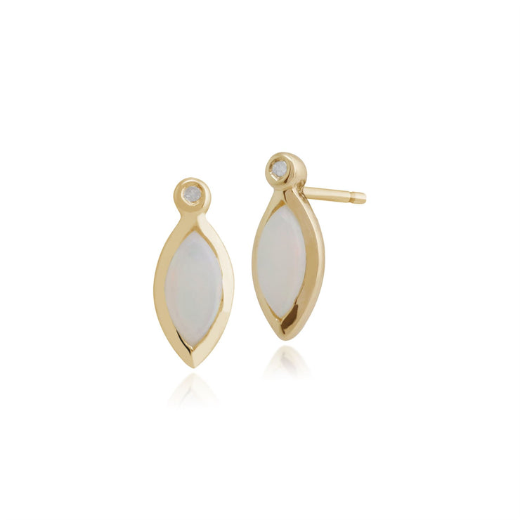 Bague et Boucles d'Oreilles Pendantes Classique Or Jaune 375 Opale Cabochon Marquise