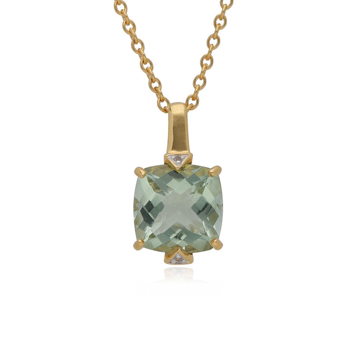 Collier Kosmos Argent 925 Plaqué Or Quartz Vert et Topaze Carré