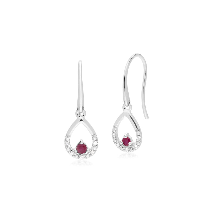 9 ct or Blanc Unique Rubis & Diamant Poire Boucles D'Oreilles Goutte