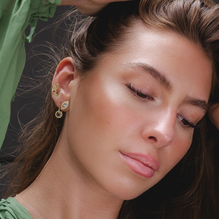 Boucles d'Oreilles Pendantes Halo Saphir et Marcassite